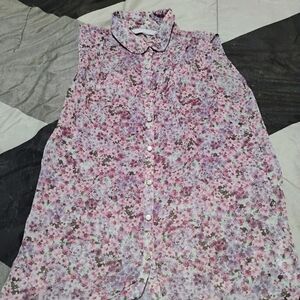 Floral Button-Up Sheer Sleeveless Blouse - Pink and Purple